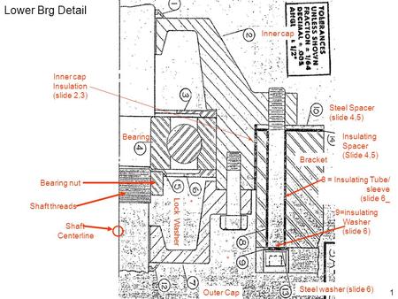 1 Lower Brg Detail Inner cap Bearing Lock Washer 8 = Insulating Tube/ sleeve (slide 6_ * Outer Cap Steel Spacer (slide 4,5) Insulating Spacer (Slide 4,5)