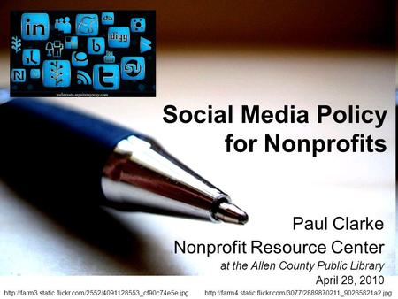 Paul Clarke Nonprofit Resource Center at the Allen County Public Library April 28, 2010  Social.