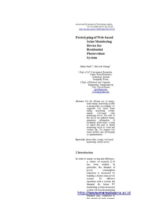 Advanced Science and Technology Letters Vol.74 (ASEA 2014), pp.33-36  Prototyping of Web-based Solar Monitoring.