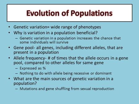 Evolution of Populations