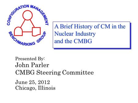 A Brief History of CM in the Nuclear Industry and the CMBG Presented By: John Parler CMBG Steering Committee June 25, 2012 Chicago, Illinois.