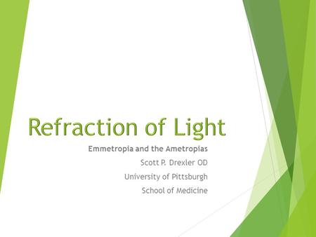 Emmetropia and the Ametropias Scott P. Drexler OD University of Pittsburgh School of Medicine.