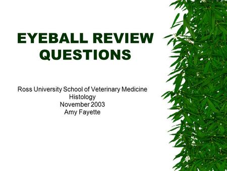 EYEBALL REVIEW QUESTIONS Ross University School of Veterinary Medicine Histology November 2003 Amy Fayette.