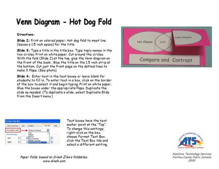 Directions: Slide 2: Print on colored paper. Hot dog fold to meet line (leaves a 1.5 inch space) for the title. Slide 3: Type a title in the title box.