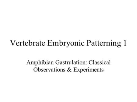 Vertebrate Embryonic Patterning 1