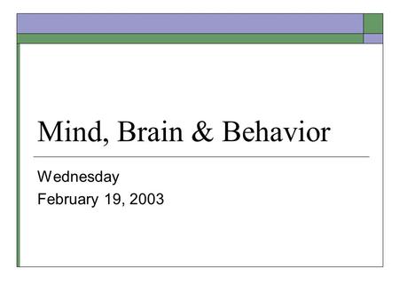 Mind, Brain & Behavior Wednesday February 19, 2003.