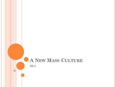 A N EW M ASS C ULTURE 20.4. O BJECTIVES Trace the reasons that leisure time increased during the 1920s. Analyze how the development of popular culture.