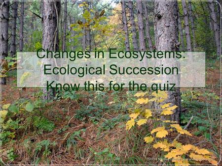 Changes in Ecosystems: Ecological Succession Know this for the quiz.