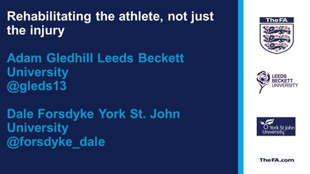 Rehabilitating the athlete, not just the injury Adam Gledhill Leeds Beckett Dale Forsdyke York St. John