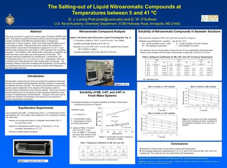 The Salting-out of Liquid Nitroaromatic Compounds at Temperatures between 5 and 41 ºC D. J. Luning Prak and D. W. O’Sullivan U.S. Naval.