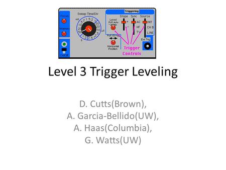 Level 3 Trigger Leveling D. Cutts(Brown), A. Garcia-Bellido(UW), A. Haas(Columbia), G. Watts(UW)