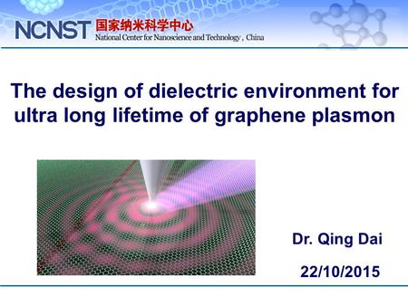 The design of dielectric environment for ultra long lifetime of graphene plasmon Dr. Qing Dai 22/10/2015.