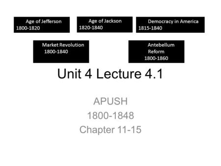 Unit 4 Lecture 4.1 APUSH Chapter Age Age of Jefferson