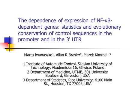 The dependence of expression of NF- κ B- dependent genes: statistics and evolutionary conservation of control sequences in the promoter and in the 3 ’