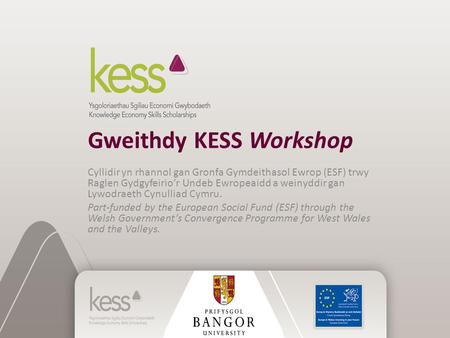 Gweithdy KESS Workshop Cyllidir yn rhannol gan Gronfa Gymdeithasol Ewrop (ESF) trwy Raglen Gydgyfeirio’r Undeb Ewropeaidd a weinyddir gan Lywodraeth Cynulliad.