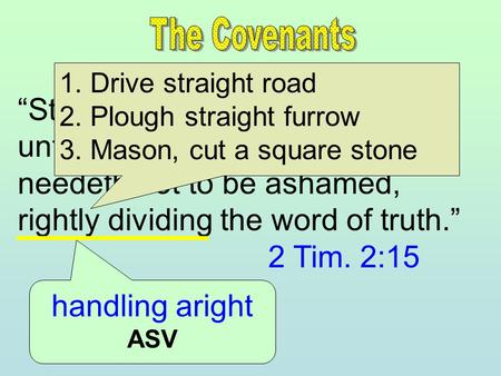 “Study to shew thyself approved unto God, a workman that needeth not to be ashamed, rightly dividing the word of truth.” 2 Tim. 2:15 handling aright ASV.