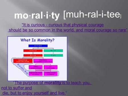 Mo ⋅ ral ⋅ i ⋅ ty [muh-ral-i-tee ] “It is curious - curious that physical courage“It is curious - curious that physical courage should be so common in.