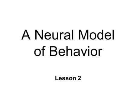 A Neural Model of Behavior Lesson 2. Behavior n Any activity that can be objectively recorded n Macro to Micro groups of individuals individual systems.