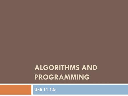 ALGORITHMS AND PROGRAMMING Unit 11.1A:. Starter activity - Event Driven  Imagine an icon on your desktop and list the events that are taking place; 