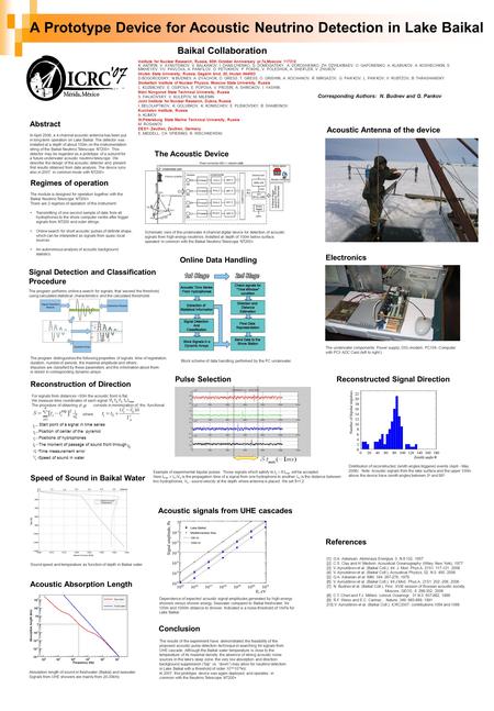 A Prototype Device for Acoustic Neutrino Detection in Lake Baikal Institute for Nuclear Research, Russia, 60th October Anniversary pr.7a,Moscow 117312.