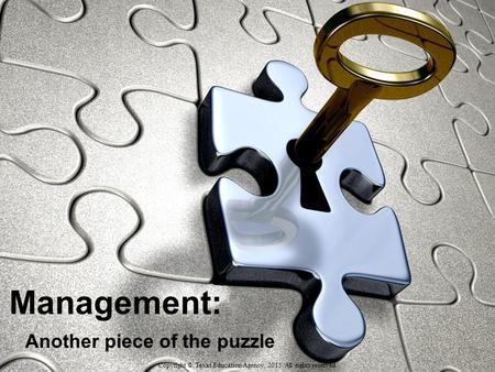 Management: Another piece of the puzzle Copyright © Texas Education Agency, 2015. All rights reserved.