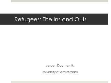 Refugees: The Ins and Outs Jeroen Doomernik University of Amsterdam.