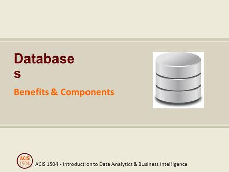 ACIS 1504 - Introduction to Data Analytics & Business Intelligence Database s Benefits & Components.