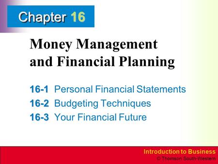 Money Management and Financial Planning