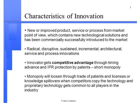 Characteristics of Innovation