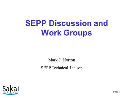 Page 1 SEPP Discussion and Work Groups Mark J. Norton SEPP Technical Liaison.