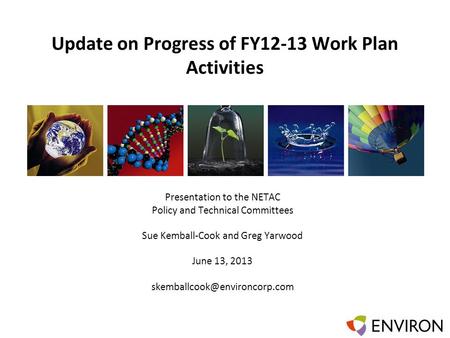 Template Update on Progress of FY12-13 Work Plan Activities Presentation to the NETAC Policy and Technical Committees Sue Kemball-Cook and Greg Yarwood.