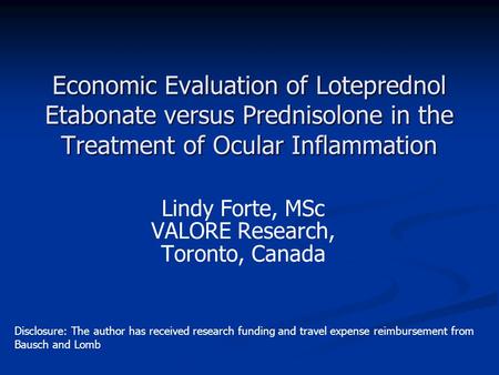 Lindy Forte, MSc VALORE Research, Toronto, Canada