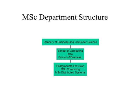 MSc Department Structure Deanery of Business and Computer Science School of Computing also School of Business Postgraduate Provision MSc Computing MSc.