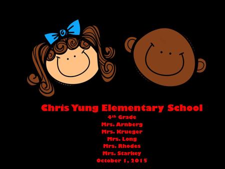 Chris Yung Elementary School 4 th Grade Mrs. Arnberg Mrs. Krueger Mrs. Long Mrs. Rhodes Mrs. Starkey October 1, 2015.