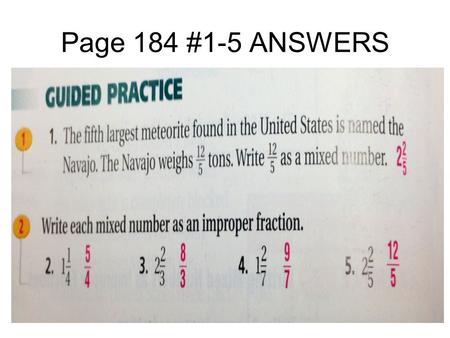 Page 184 #1-5 ANSWERS Student Progress Learning Chart Lesson Reflection for Chapter 4 Section 8.