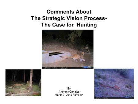 Comments About The Strategic Vision Process- The Case for Hunting By Anthony Canales March 7, 2012 Revision.