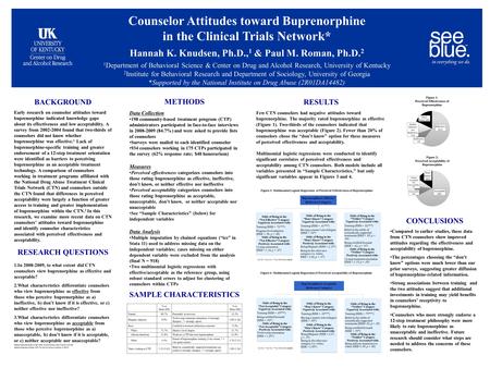 Counselor Attitudes toward Buprenorphine in the Clinical Trials Network* Hannah K. Knudsen, Ph.D., 1 & Paul M. Roman, Ph.D. 2 1 Department of Behavioral.