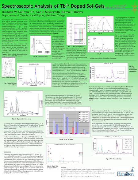 Spectroscopic Analysis of Tb 3+ Doped Sol-Gels In recent years, there has been much research in the field of rare-earth (RE) dope sol-gel glasses. These.