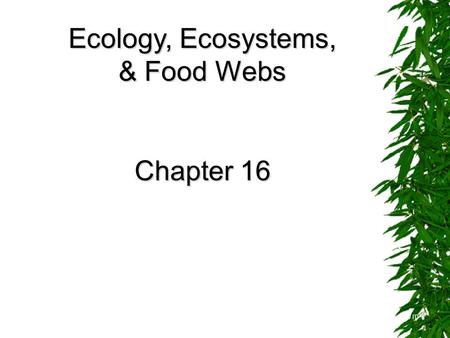 Ecology, Ecosystems, & Food Webs Chapter 16 © Brooks/Cole Publishing Company / ITP.