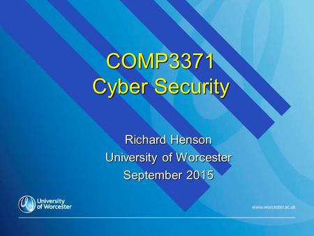 COMP3371 Cyber Security Richard Henson University of Worcester September 2015.