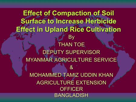 Effect of Compaction of Soil Surface to Increase Herbicide Effect in Upland Rice Cultivation By THAN TOE DEPUTY SUPERVISOR MYANMAR AGRICULTURE SERVICE.