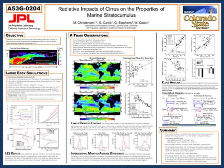 Radiative Impacts of Cirrus on the Properties of Marine Stratocumulus M. Christensen 1,2, G. Carrió 1, G. Stephens 2, W. Cotton 1 Department of Atmospheric.