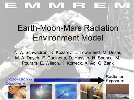 Earth-Moon-Mars Radiation Environment Model N. A. Schwadron, K. Kozarev, L. Townsend, M. Desai, M. A. Dayeh, F. Cucinotta, D. Hassler, H. Spence, M. Pourars,