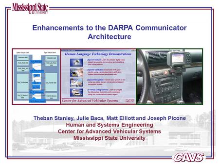Theban Stanley, Julie Baca, Matt Elliott and Joseph Picone Human and Systems Engineering Center for Advanced Vehicular Systems Mississippi State University.