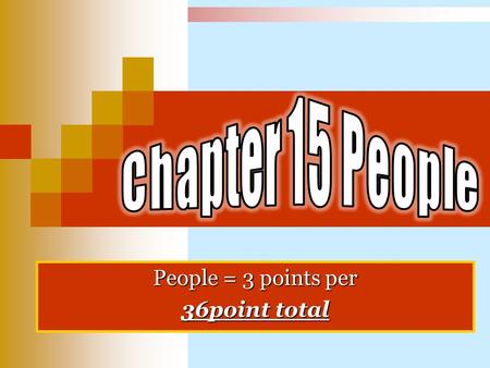 People = 3 points per 36point total. Lawyer from Illinois who debated Douglas for the Illinois Senate seat in 1858 and lost; he ran for President on the.