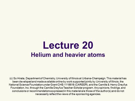 Lecture 20 Helium and heavier atoms