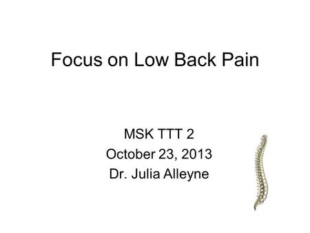 Focus on Low Back Pain MSK TTT 2 October 23, 2013 Dr. Julia Alleyne.