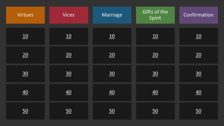 You can type your own categories and points values in this game board. Type your questions and answers in the slides we’ve provided. When you’re in slide.