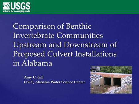 Comparison of Benthic Invertebrate Communities Upstream and Downstream of Proposed Culvert Installations in Alabama Amy C. Gill USGS, Alabama Water Science.