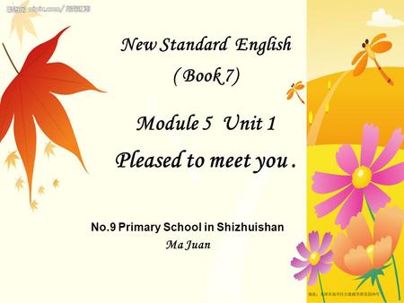 New Standard English ( Book 7) Module 5 Unit 1 Pleased to meet you. No.9 Primary School in Shizhuishan Ma Juan.